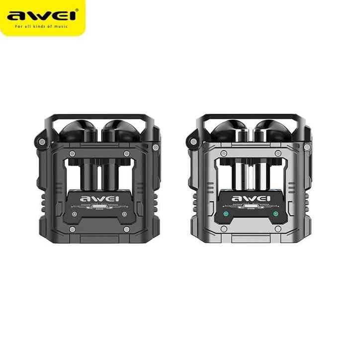 Awei T63 Zinc Alloy Wireless Bluetooth Earphones Bullet Cover Design Hifi Sound Headphones Mechanical TWS RGB Light Headset